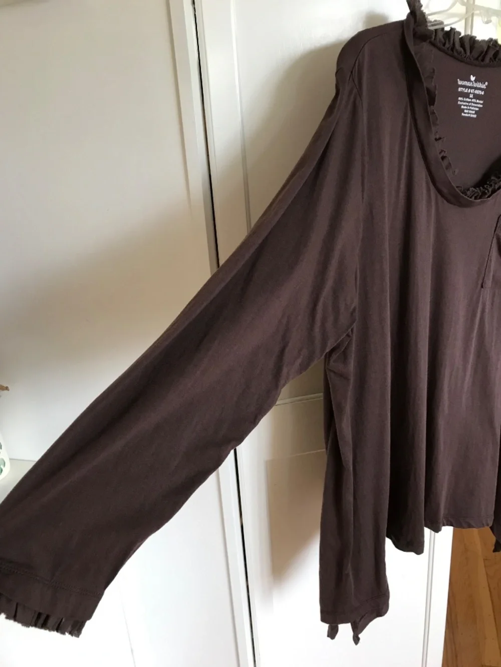 WOMAN WITHIN Long Sleeve Ruffle Trim Tunic Brown Women’s Plus Size 3X